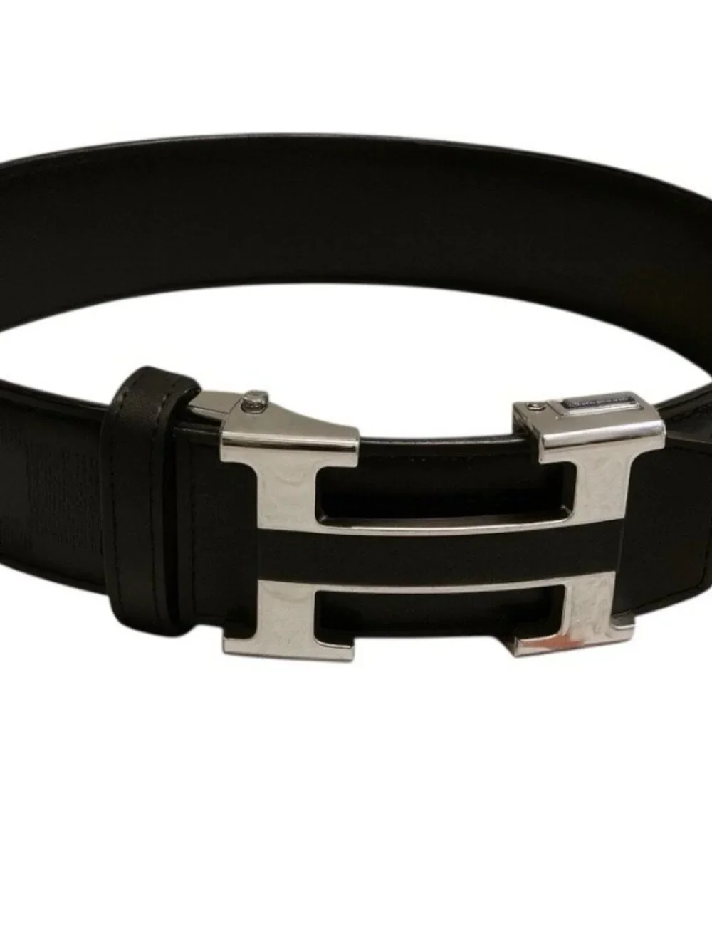 Elegant Men Fashion Belt PU Leather Brass Silver Buckle Black Size 48